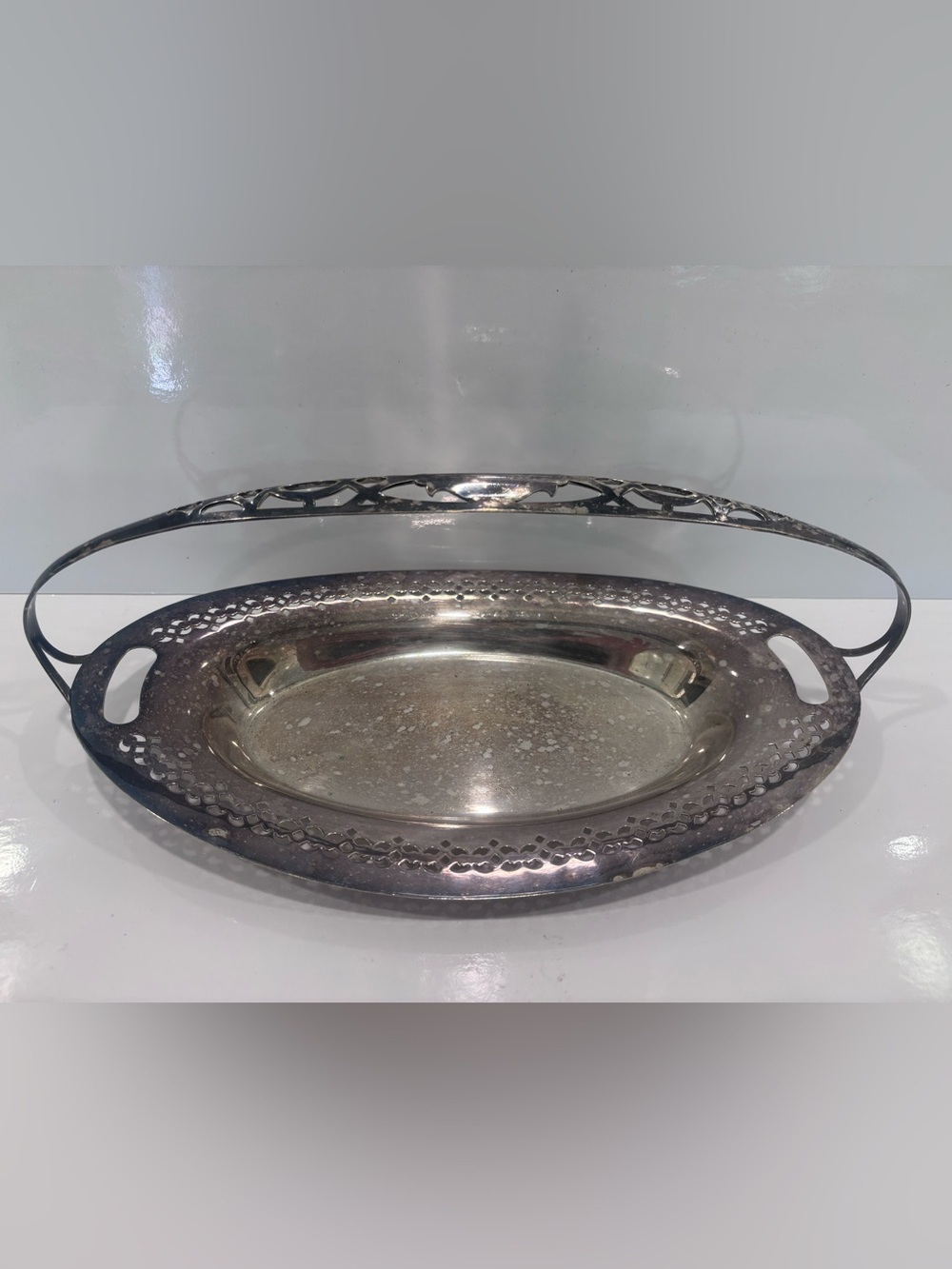 Vintage Oxford Silver Plated Brides Basket W Swing Handle Pattern 265 1/2